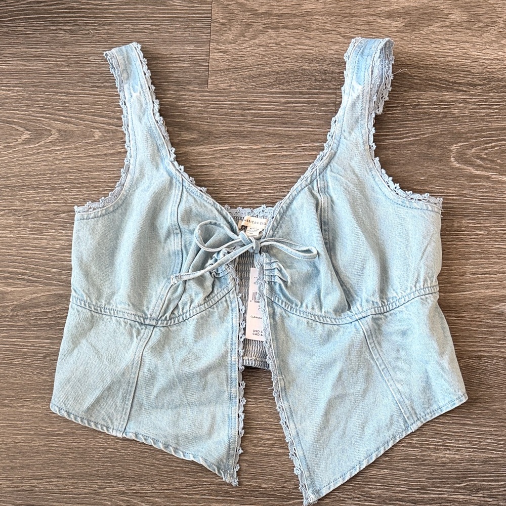 American Eagle Outfitters Light Blue Denim Crop Top